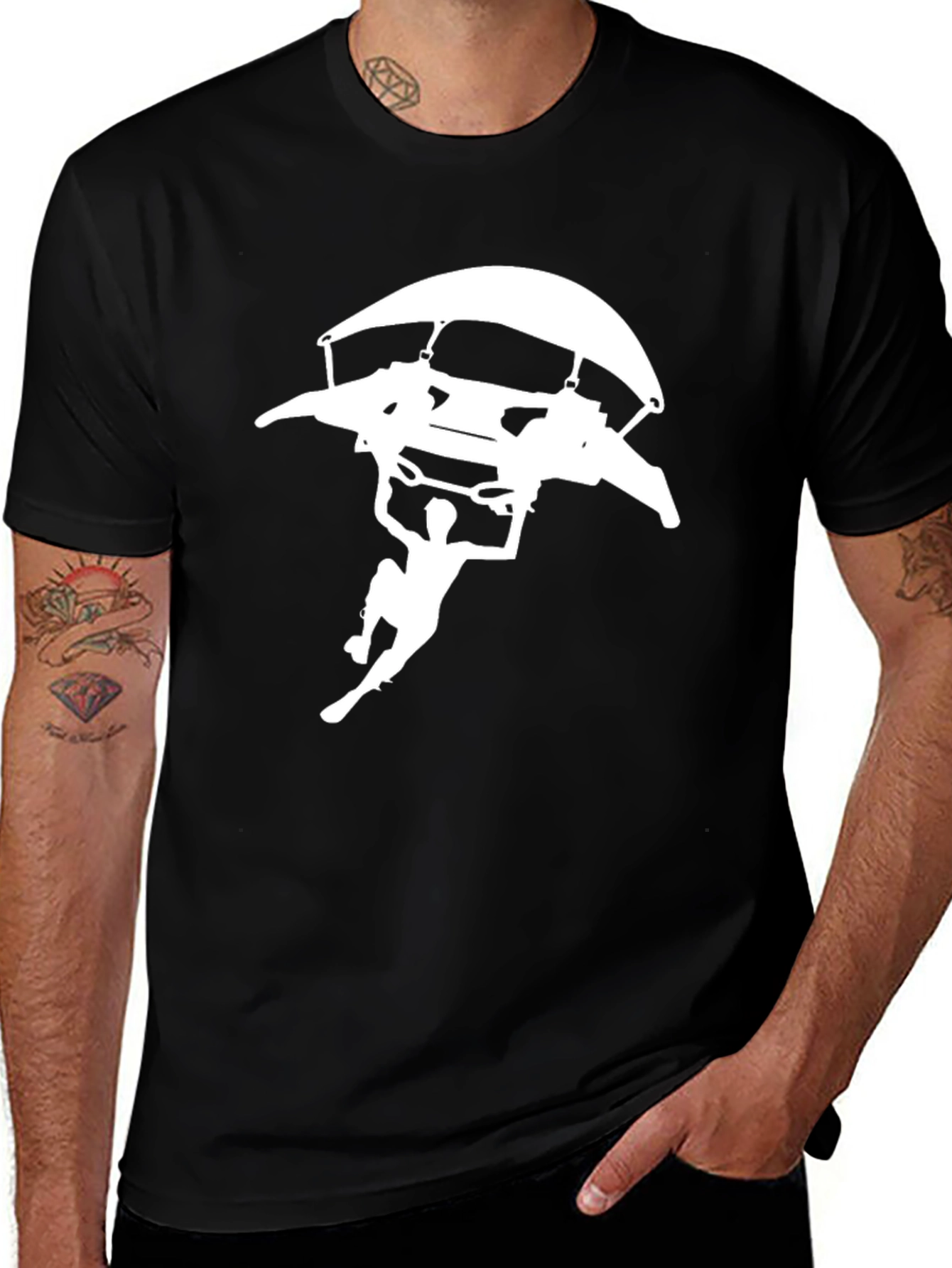 Skydiving Graphic Tee - Black Cotton T-Shirt