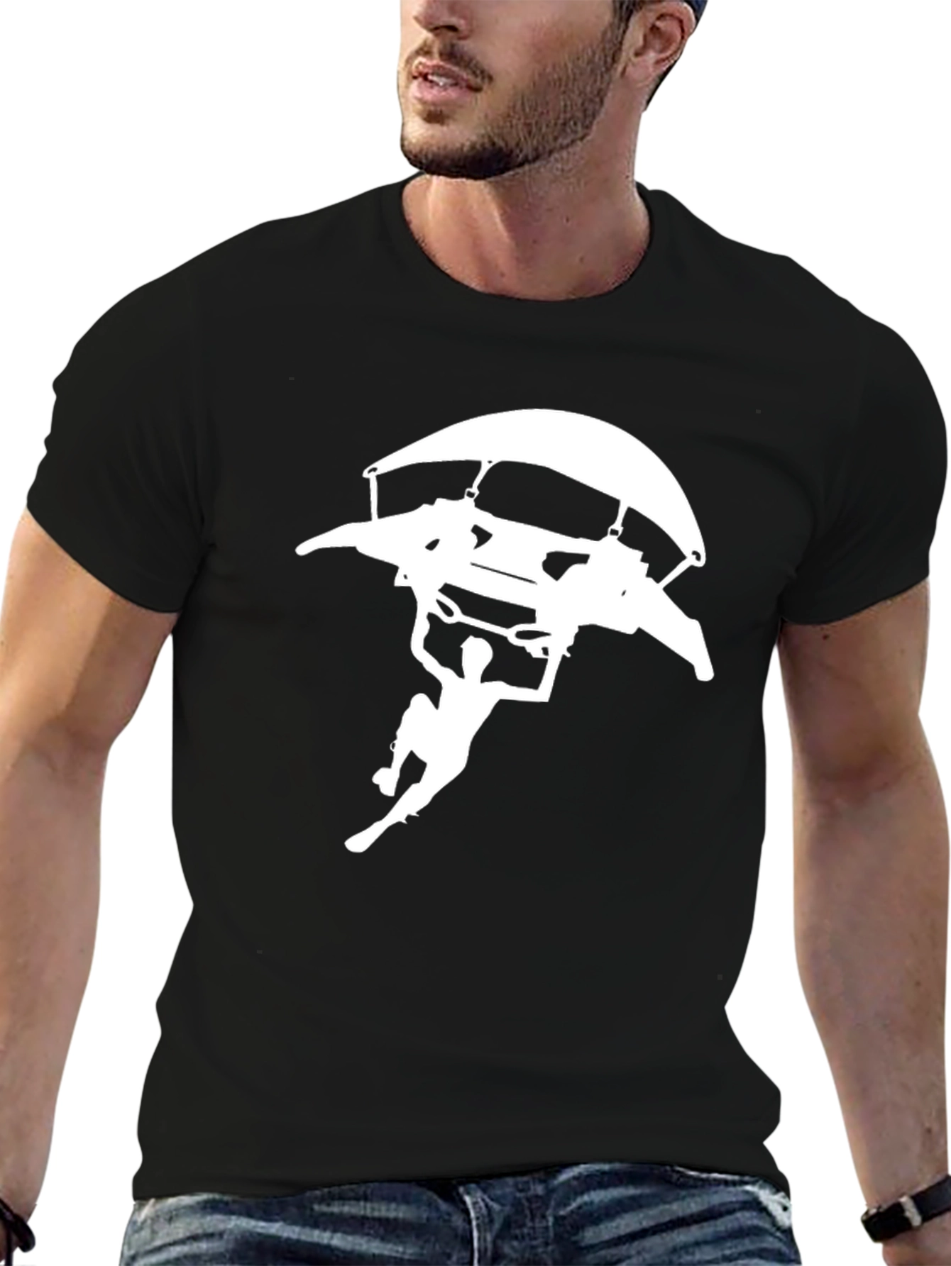 Skydiving Graphic Tee - Black Cotton T-Shirt