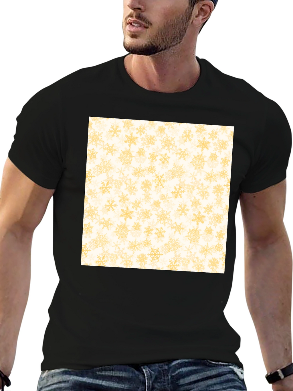 Snowflake Pattern Tee - Black Cotton Casual