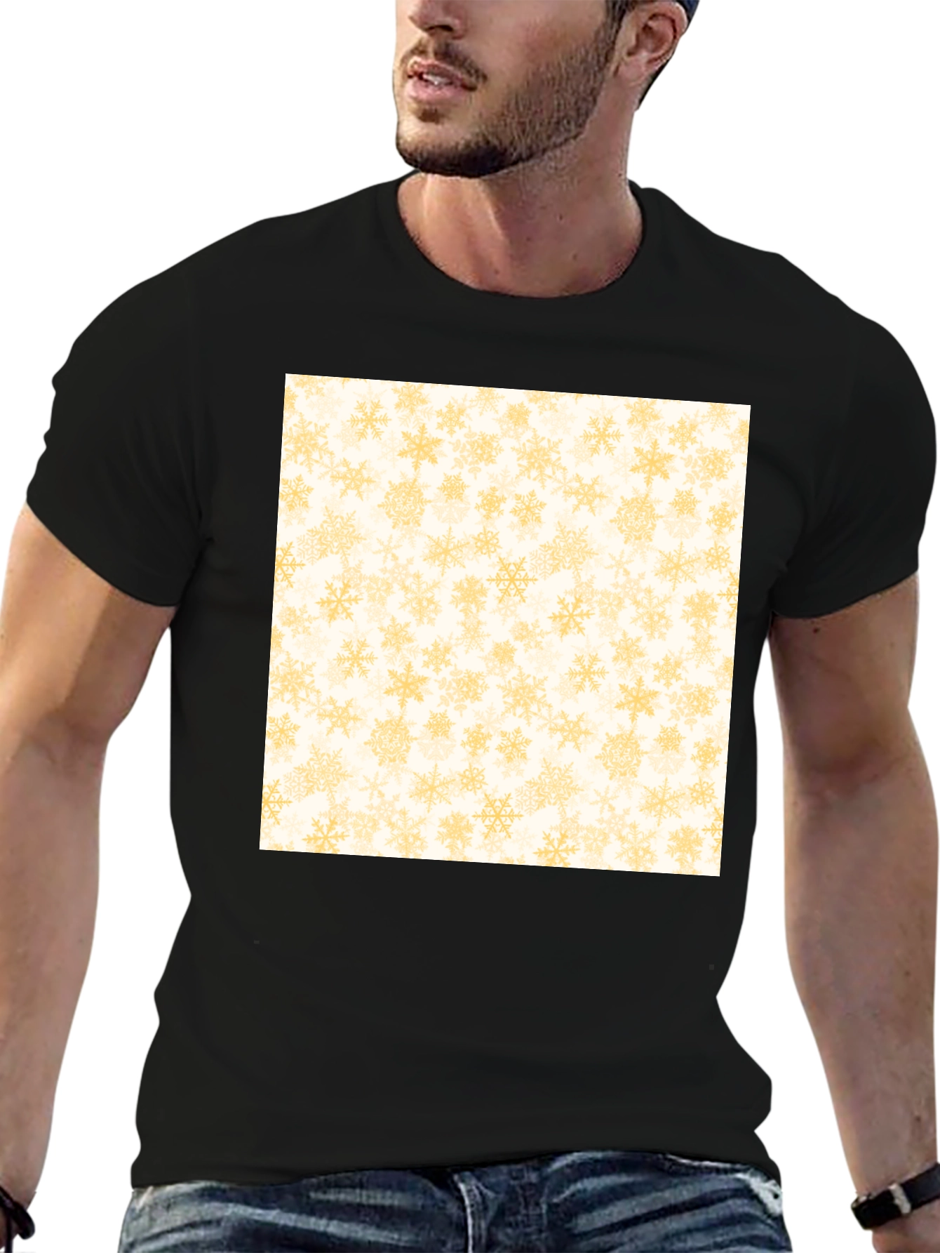 Snowflake Pattern Tee - Black Cotton Casual