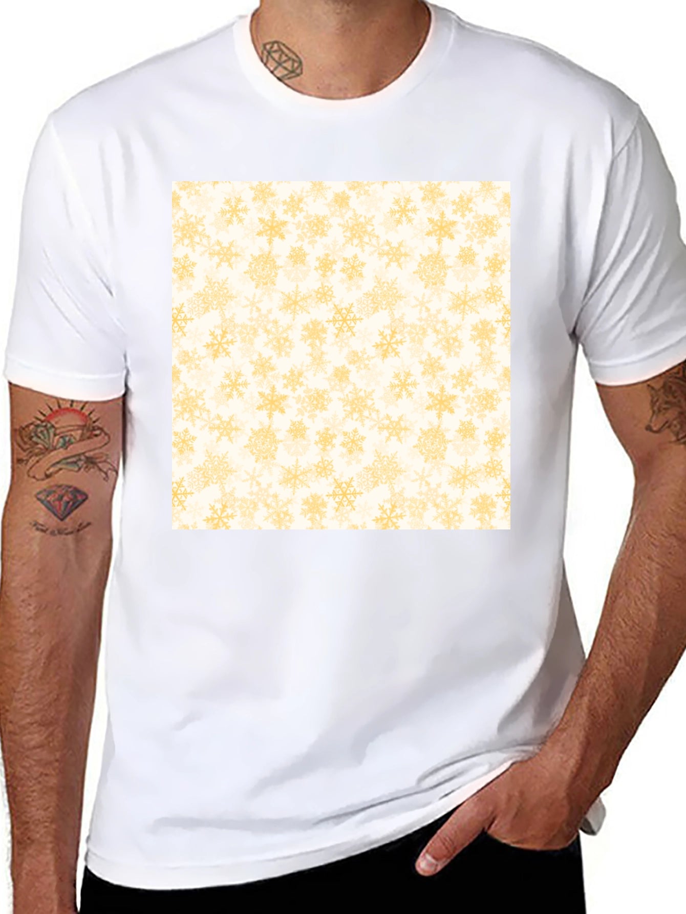 Snowflake Pattern Tee - Black Cotton Casual