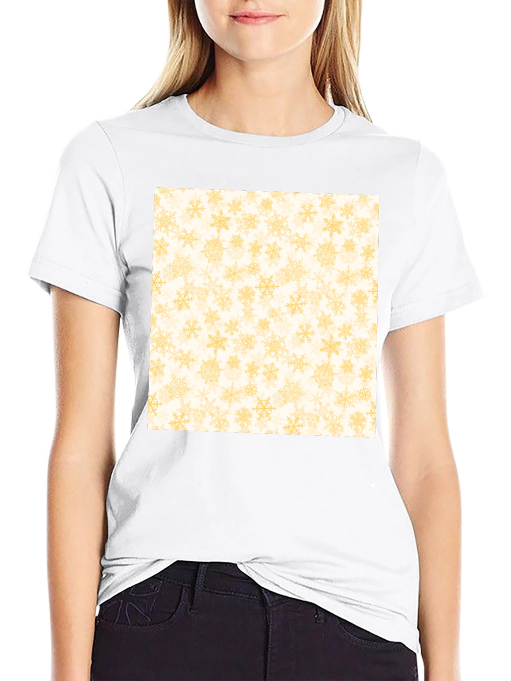 Snowflake Pattern Tee - Black Cotton Casual