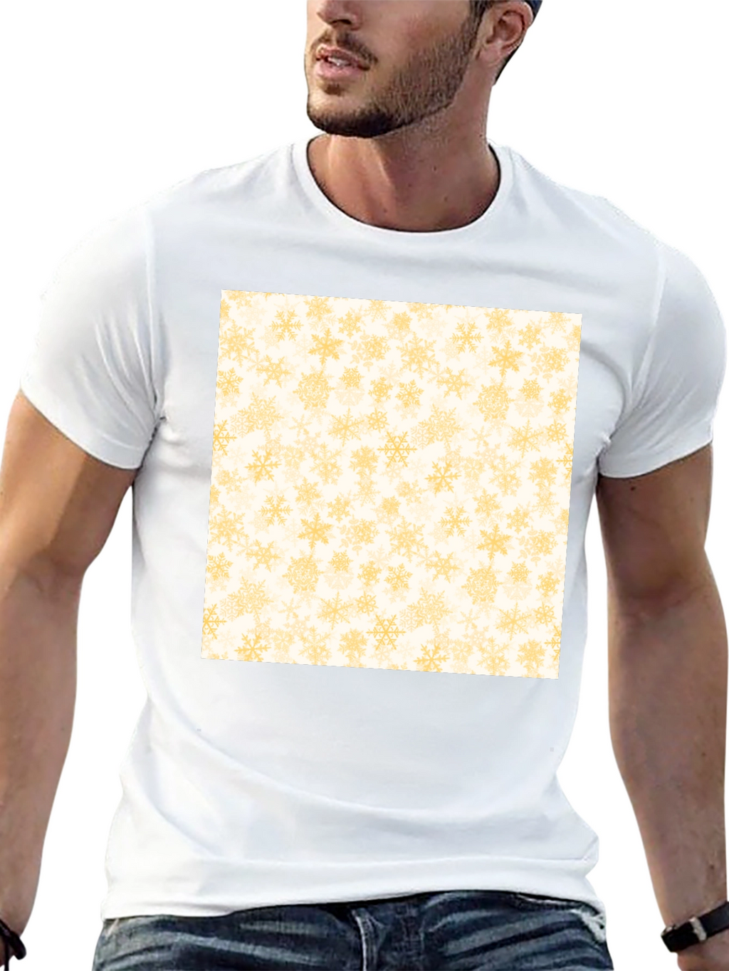 Snowflake Pattern Tee - Black Cotton Casual