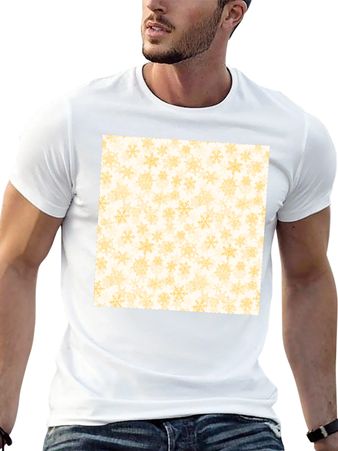 Snowflake Pattern Tee - Black Cotton Casual