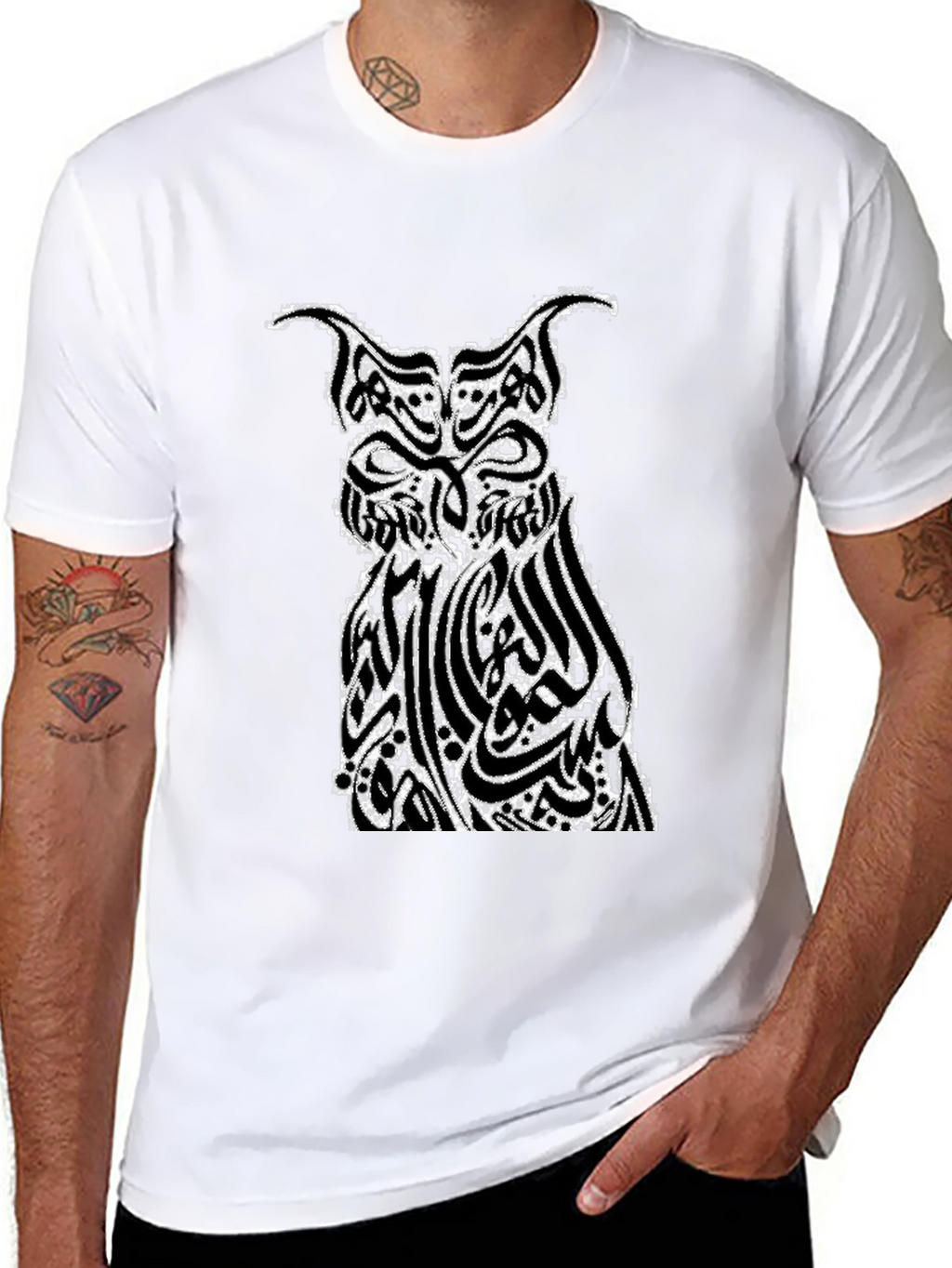 Owl Arabic Calligraphy Graphic Black T-Shirt