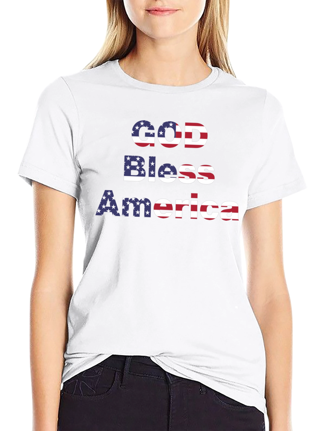 God Bless America Graphic T-Shirt - Patriotic USA Flag Design