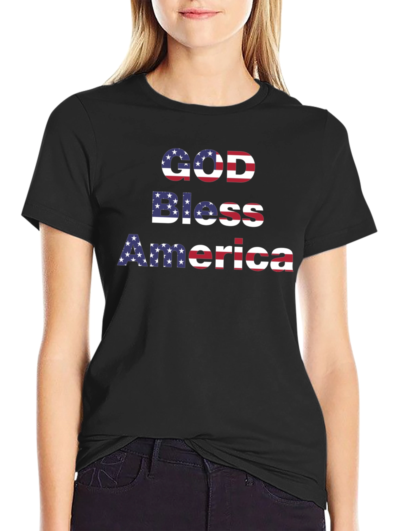God Bless America Graphic T-Shirt - Patriotic USA Flag Design