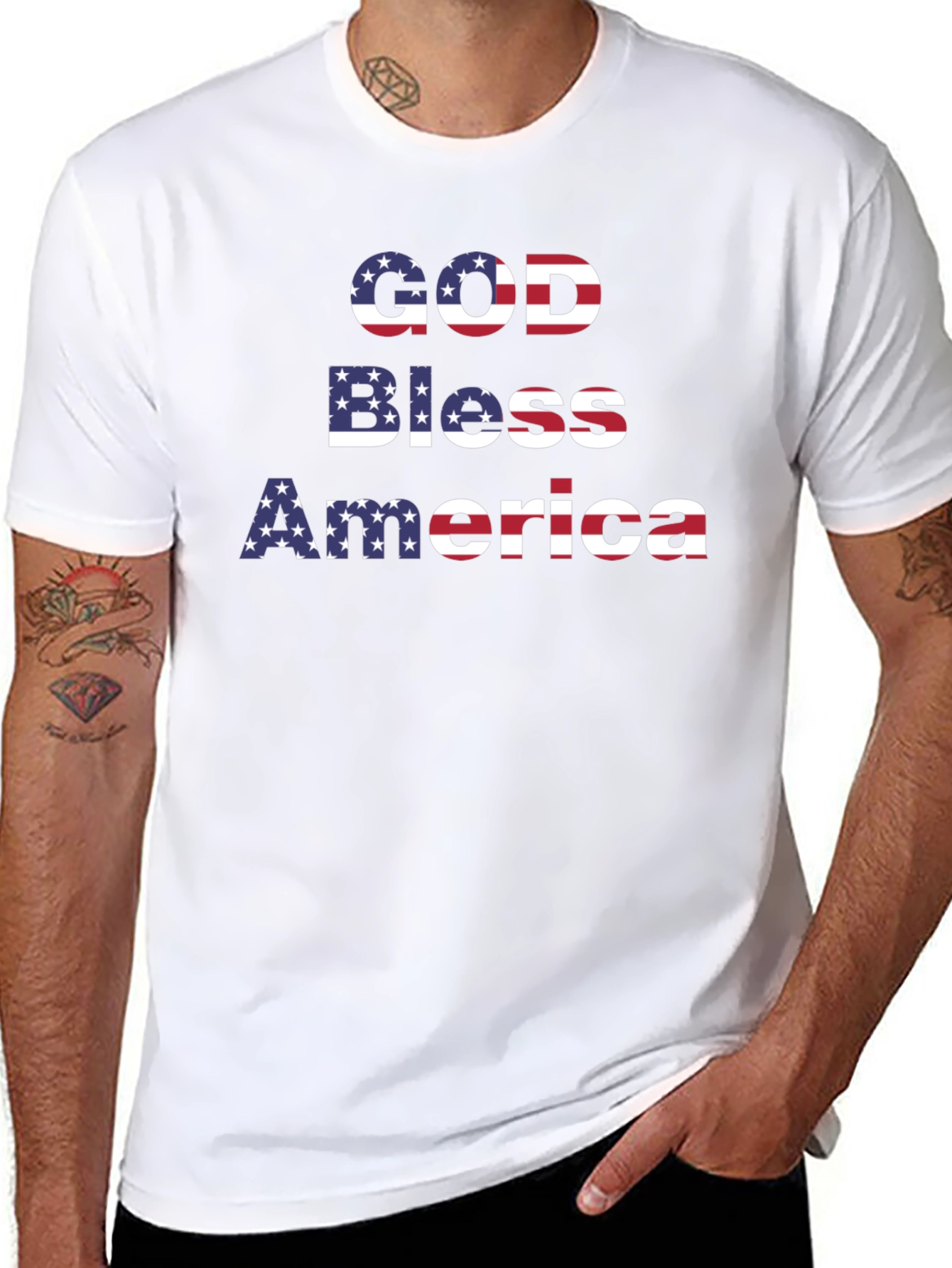 God Bless America Graphic T-Shirt - Patriotic USA Flag Design