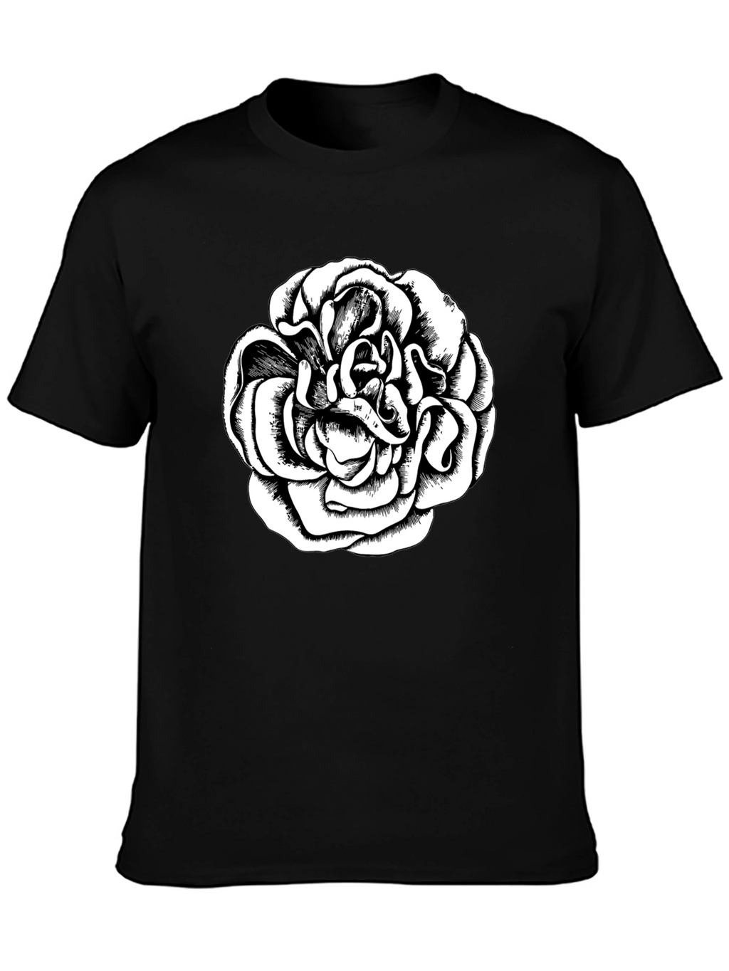 Black T-Shirt with Graphic Rose Design