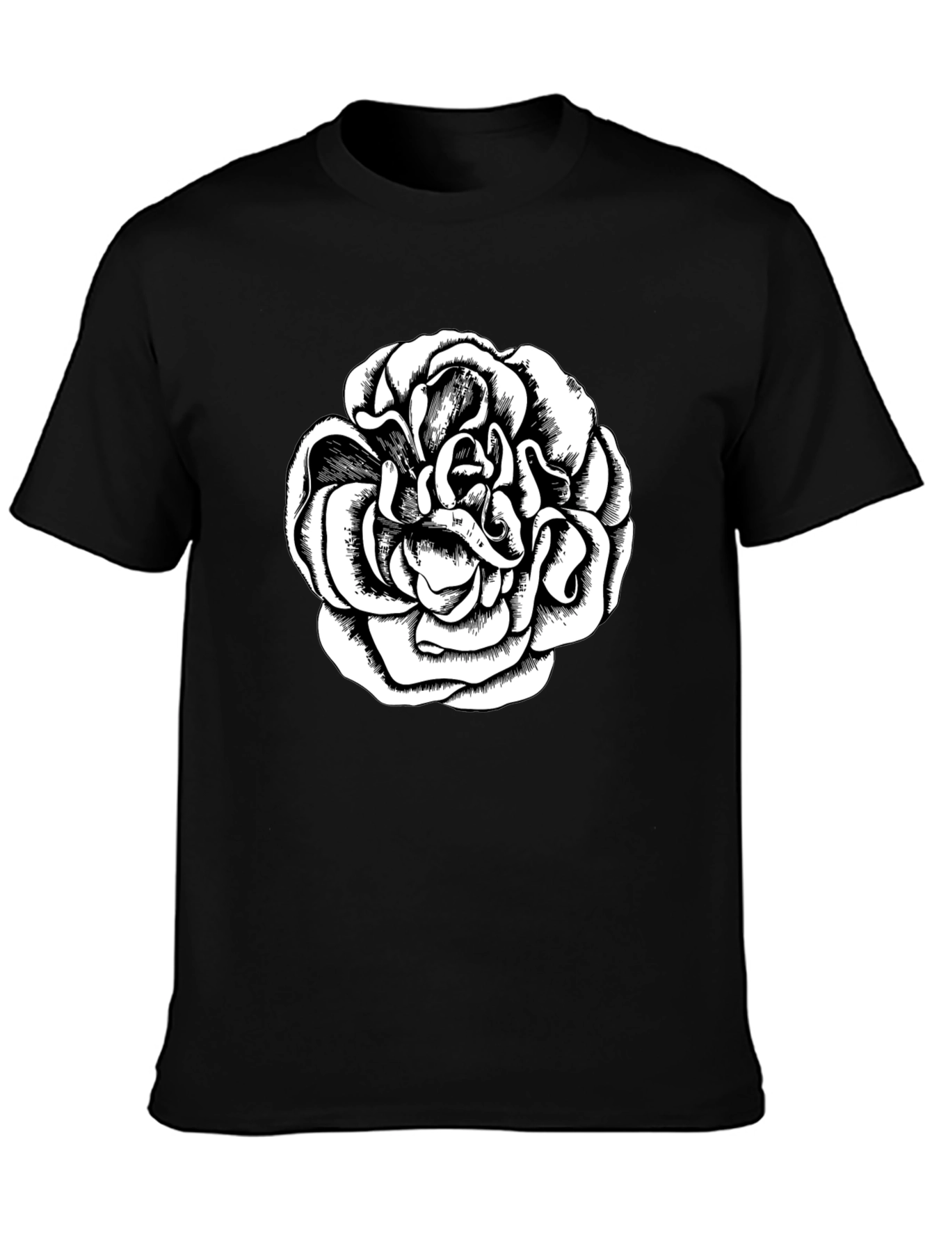 Black T-Shirt with Graphic Rose Design