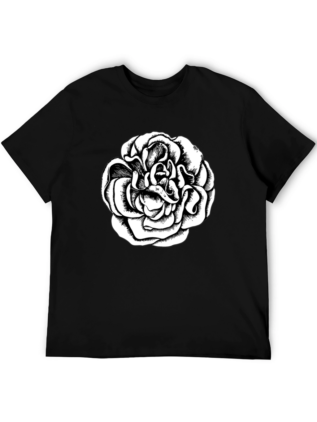 Black T-Shirt with Graphic Rose Design
