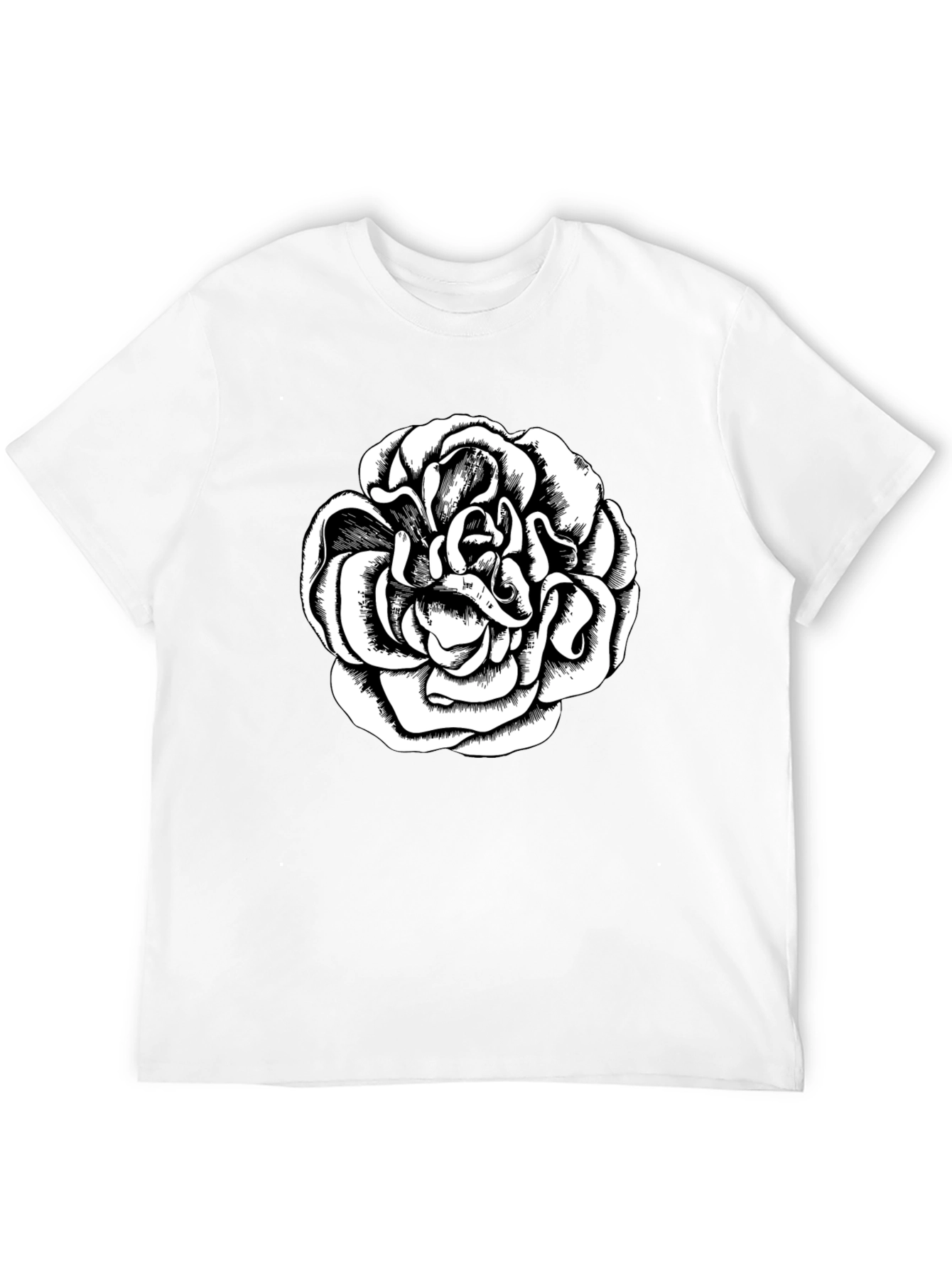 Black T-Shirt with Graphic Rose Design