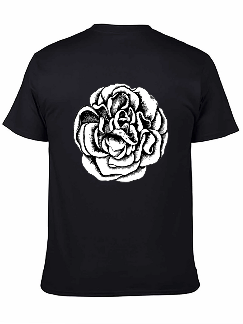 Black T-Shirt with Graphic Rose Design