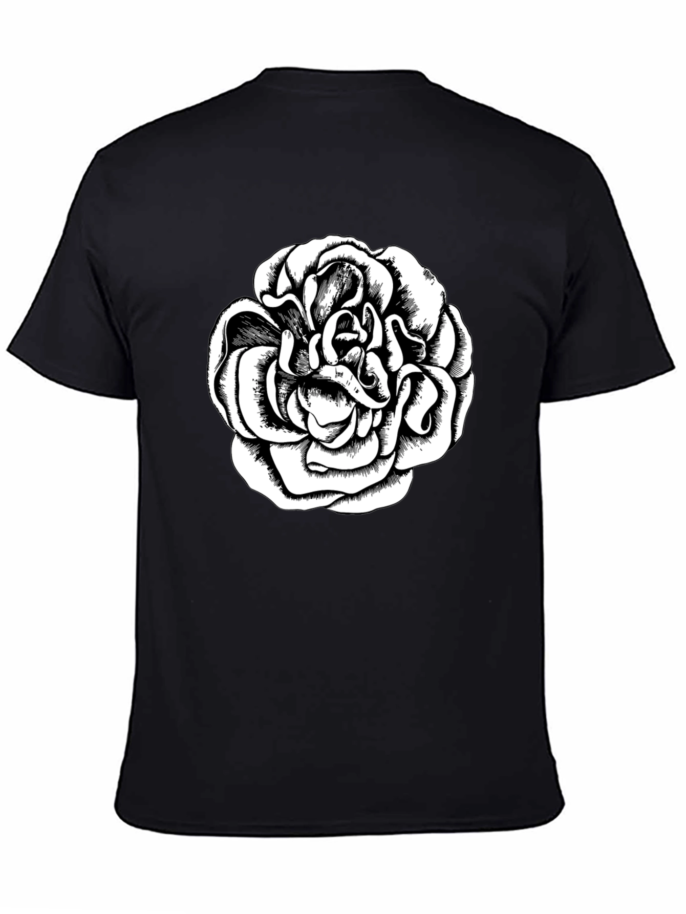 Black T-Shirt with Graphic Rose Design