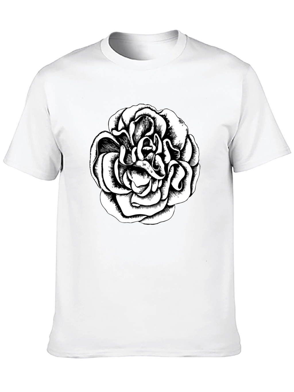 Black T-Shirt with Graphic Rose Design