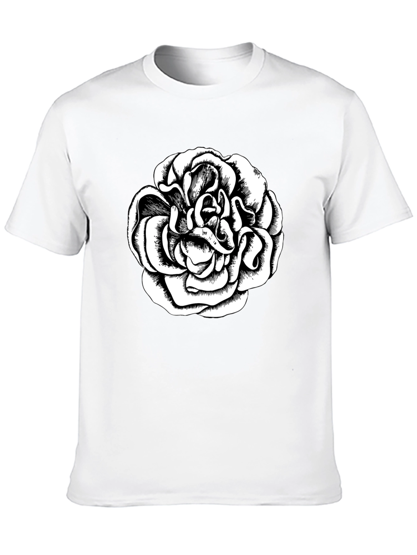 Black T-Shirt with Graphic Rose Design