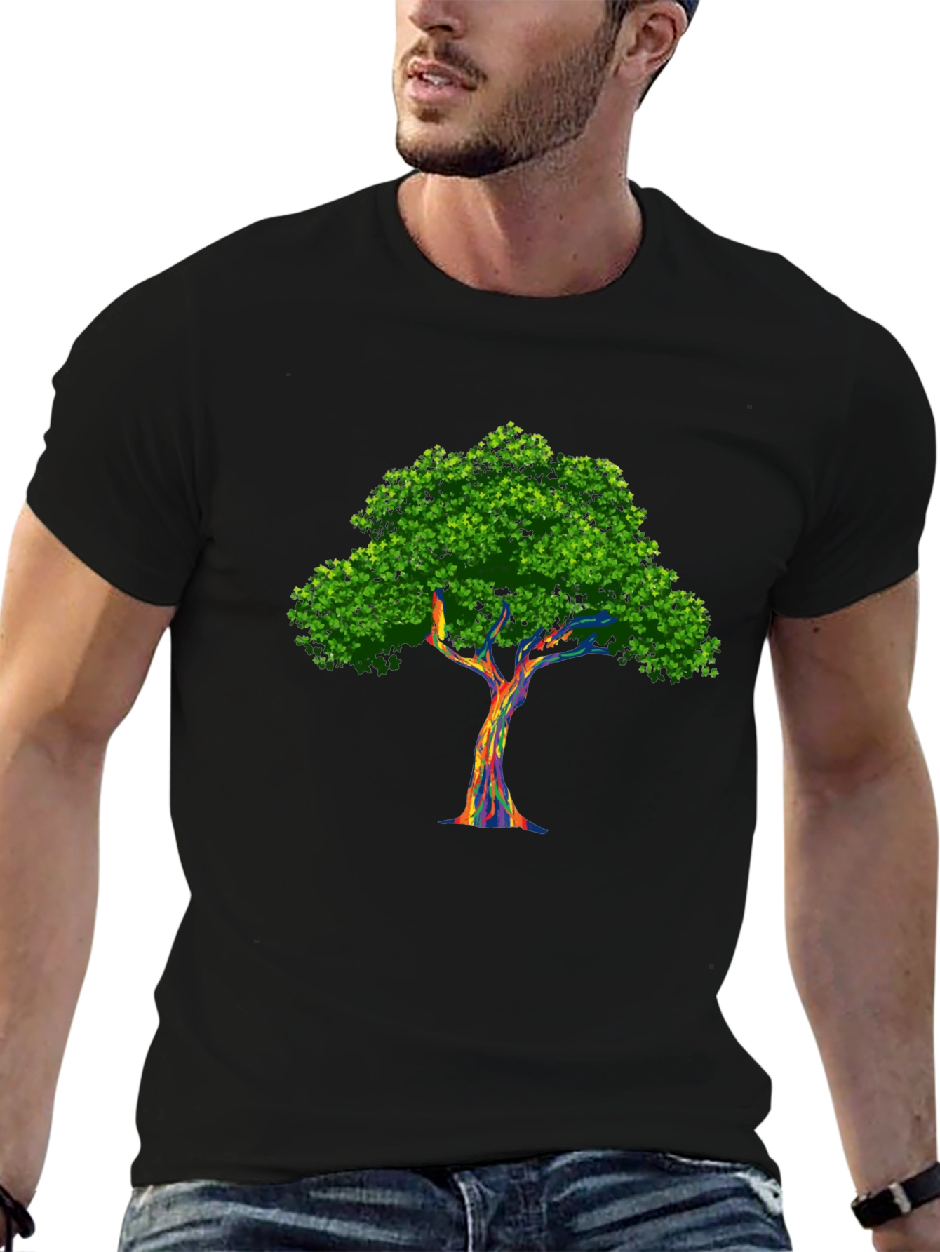 Rainbow Tree Graphic Black T-Shirt