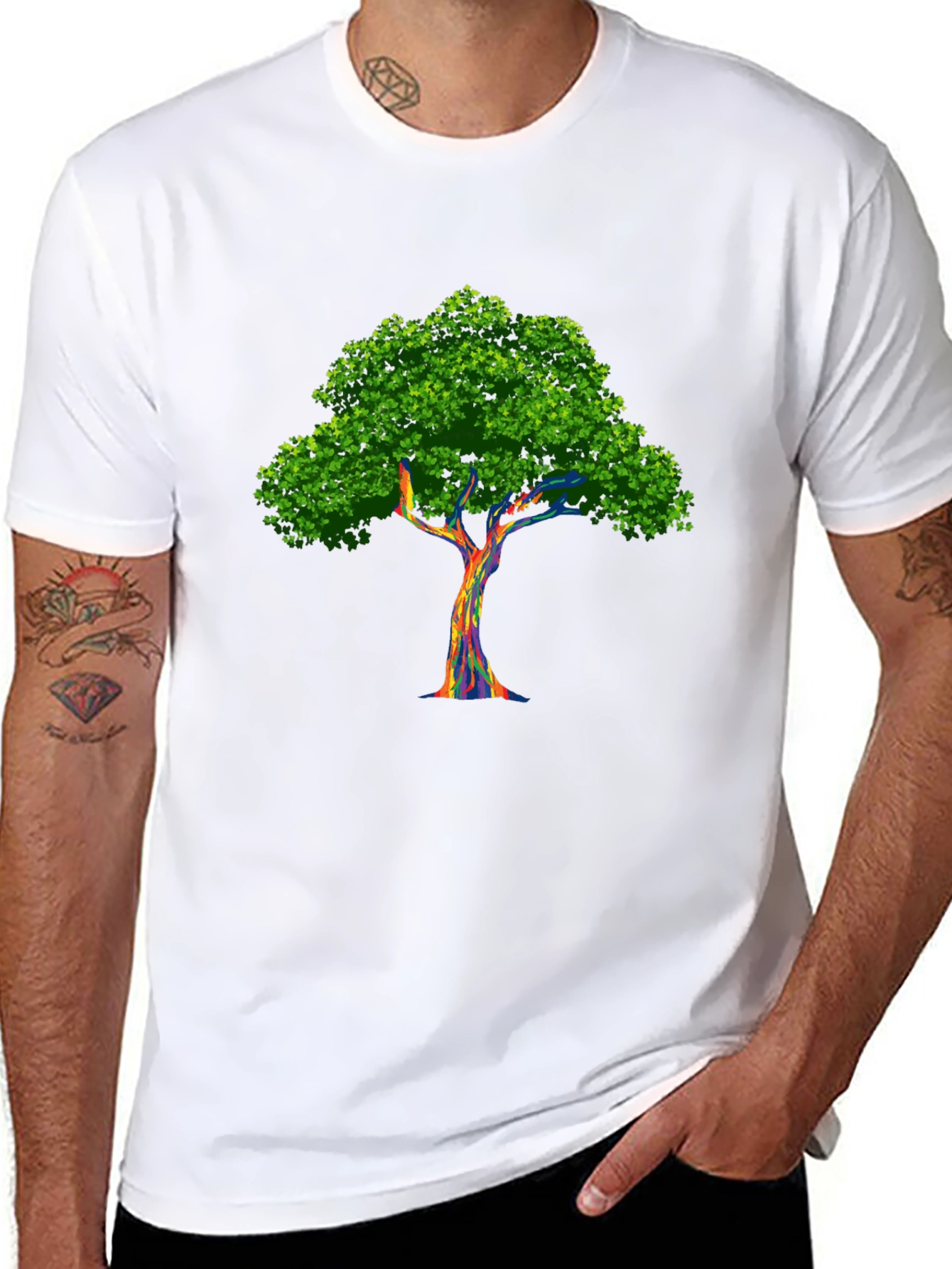 Rainbow Tree Graphic Black T-Shirt