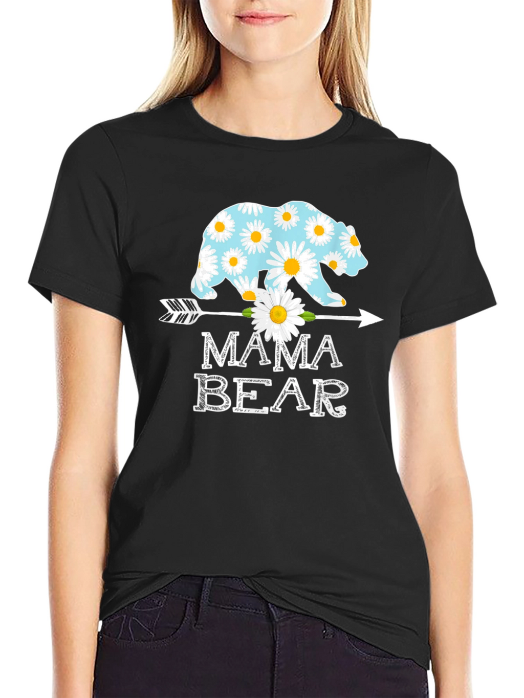 Mama Bear Graphic T-Shirt with Daisy Bear Design