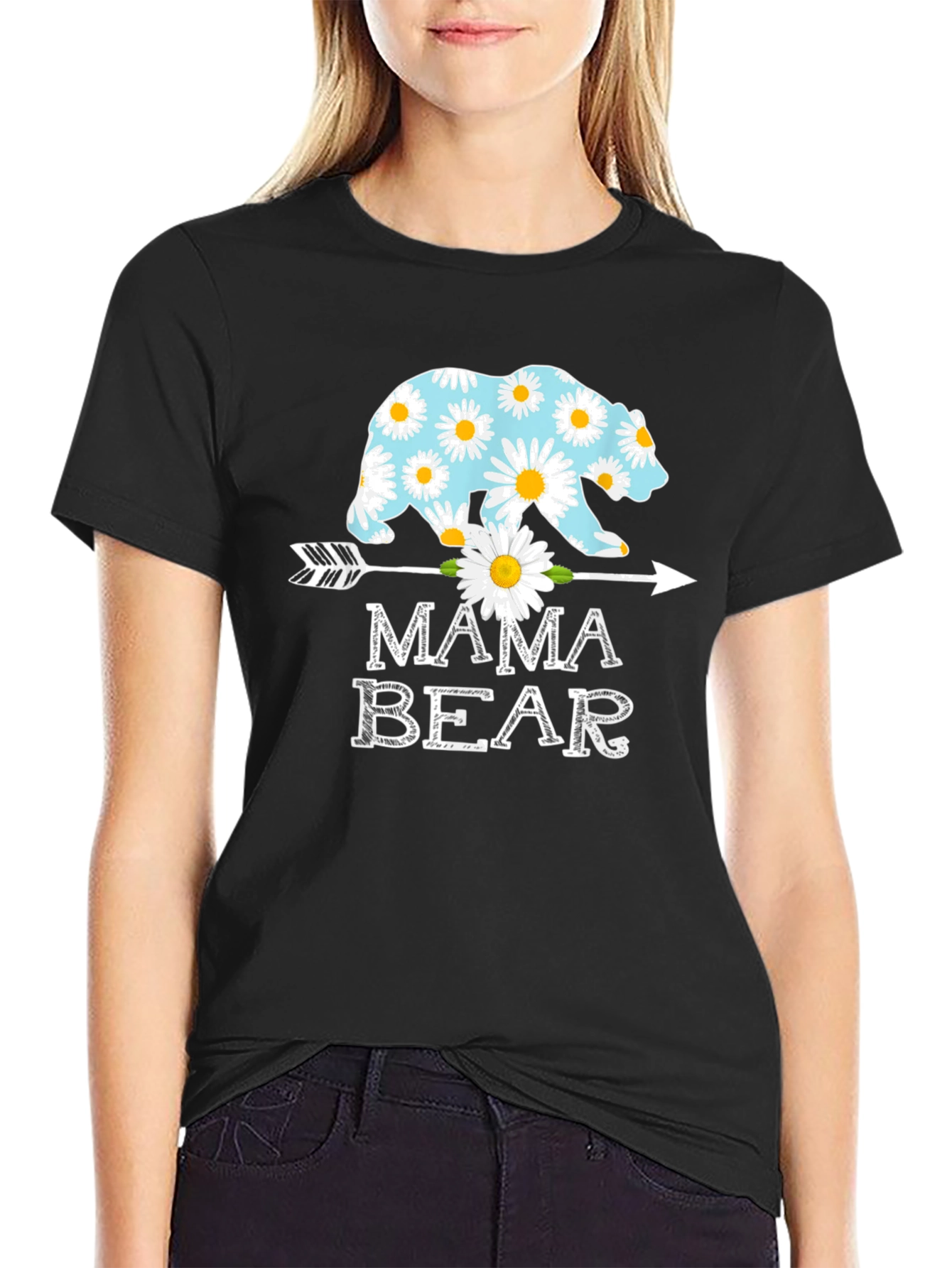 Mama Bear Graphic T-Shirt with Daisy Bear Design