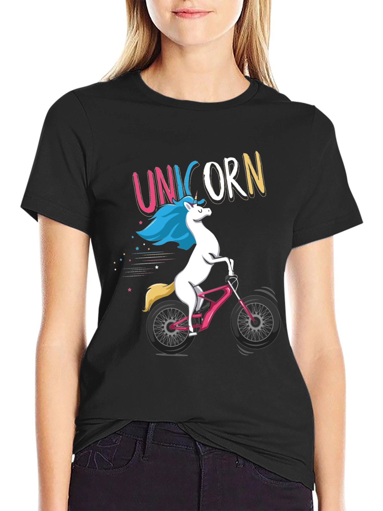 Unicorn Bike Rider Graphic Tee - Black
