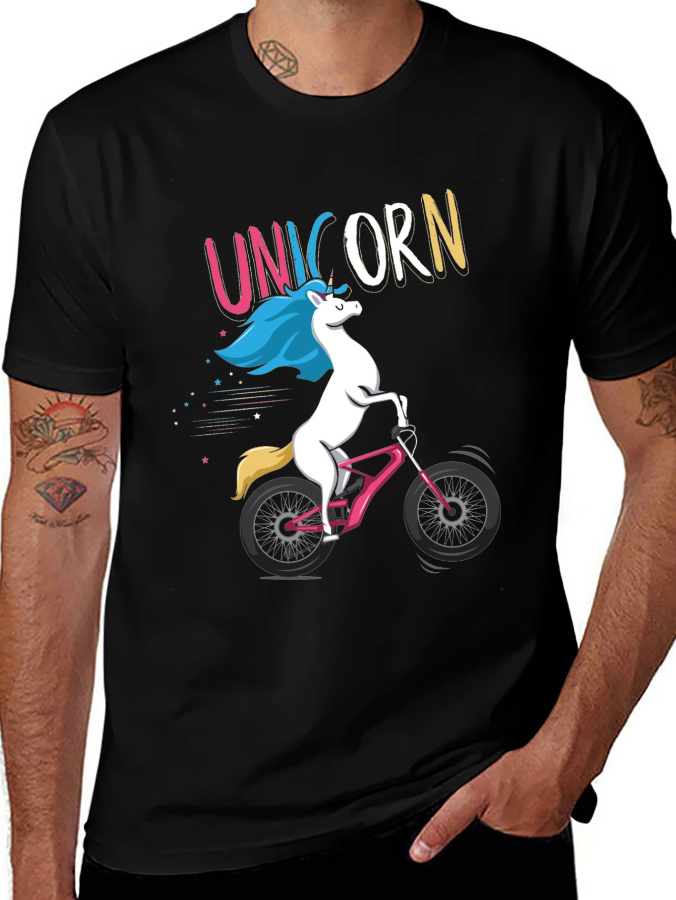 Unicorn Bike Rider Graphic Tee - Black
