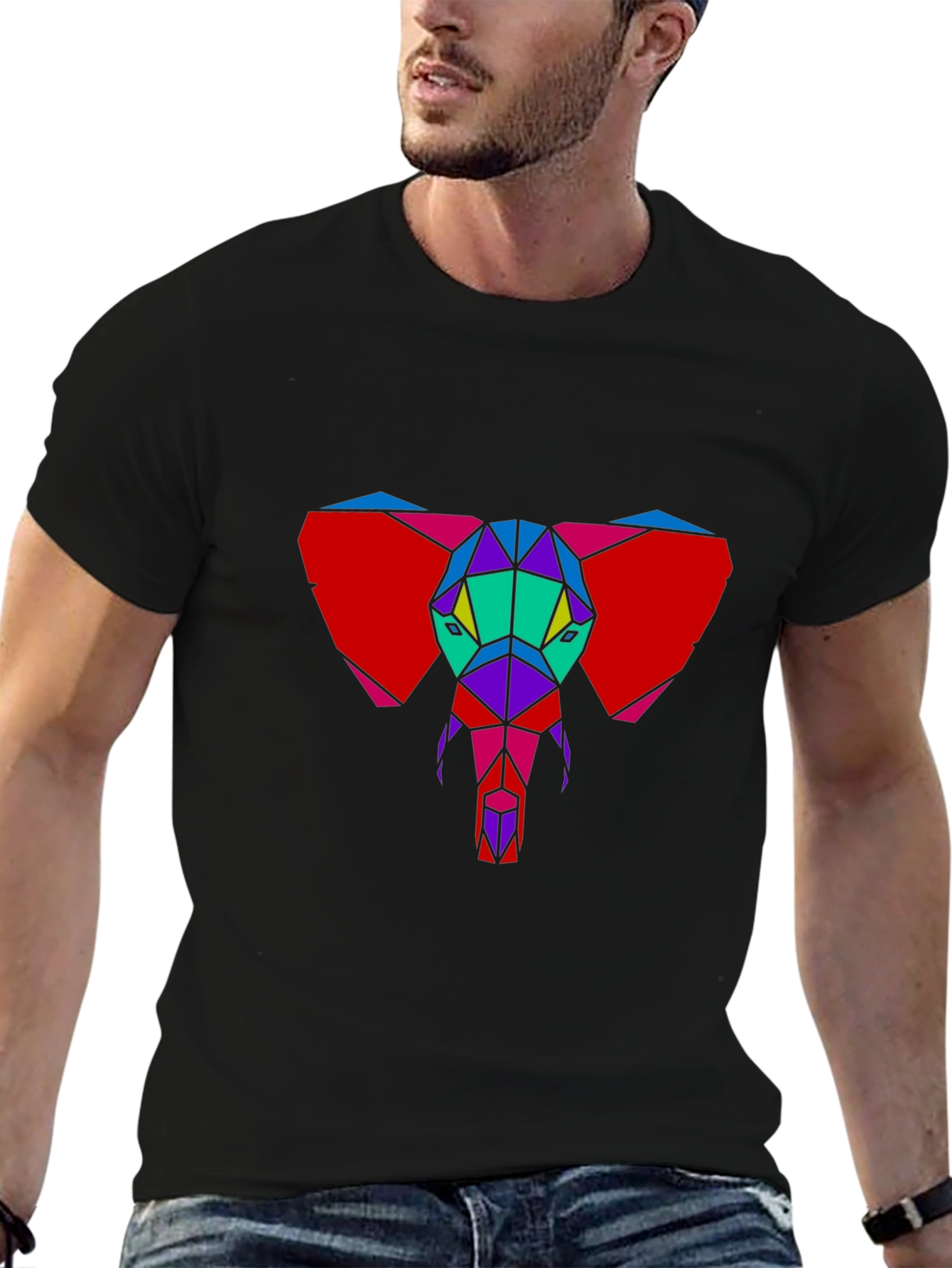 Geometric Elephant Graphic Tee - Unique Design