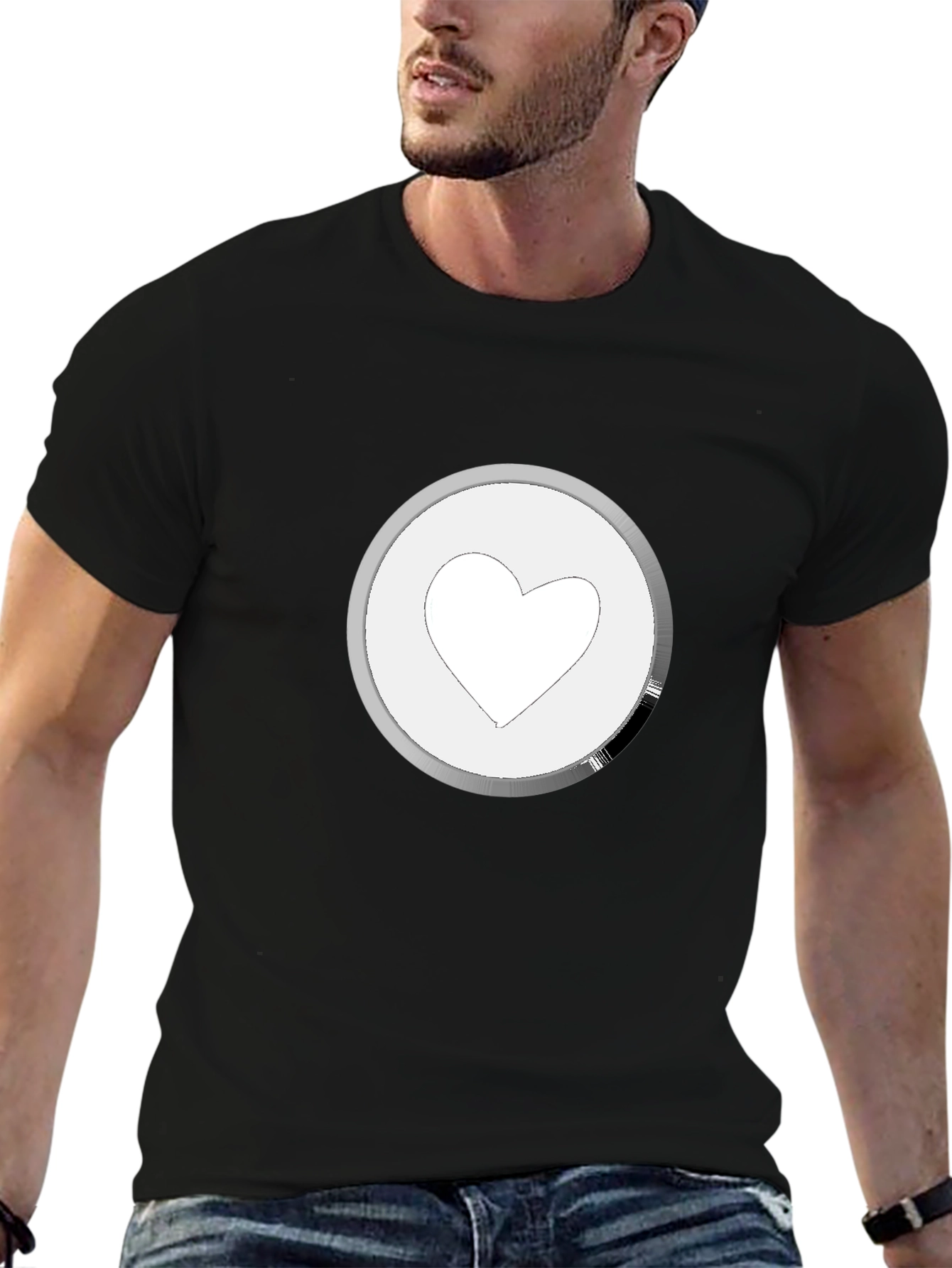 Heart Icon Graphic Tee - Black Cotton Casual Shirt