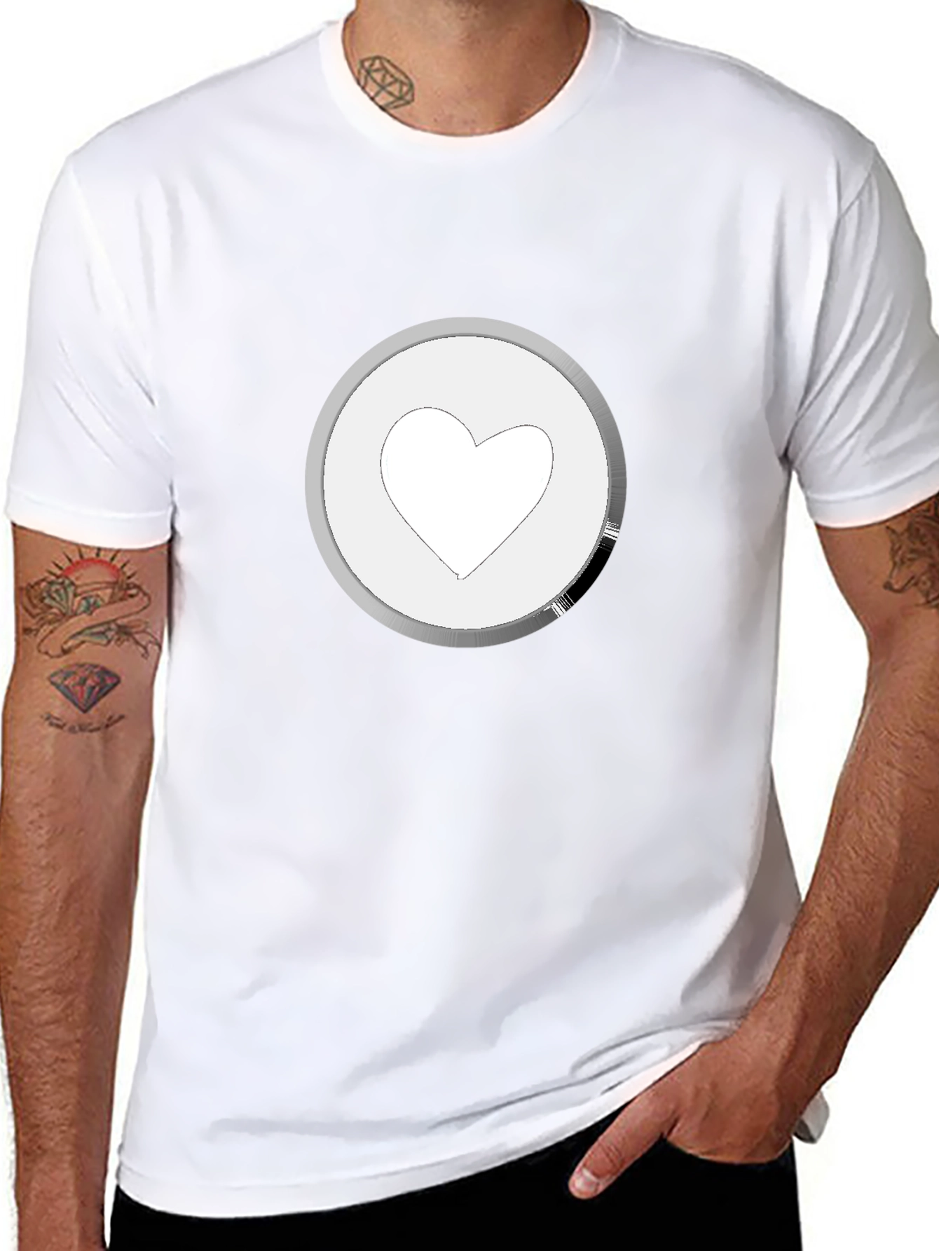 Heart Icon Graphic Tee - Black Cotton Casual Shirt