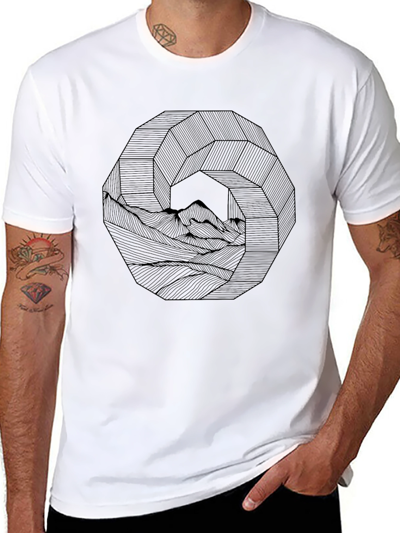 Geometric Mountainscape Black Graphic Tee