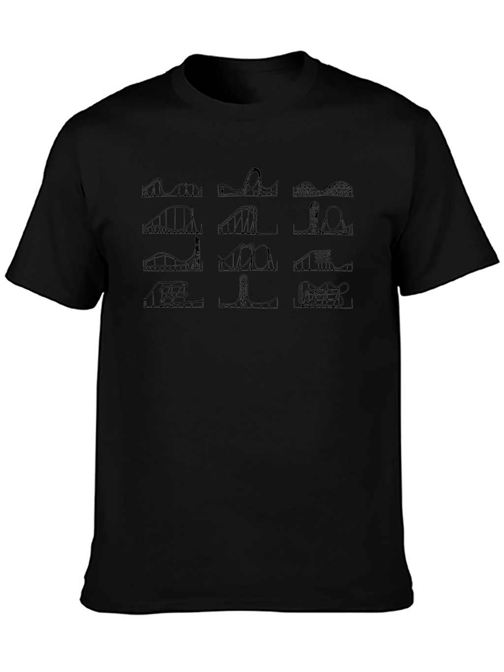 Roller Coaster Schematic Black T-Shirt
