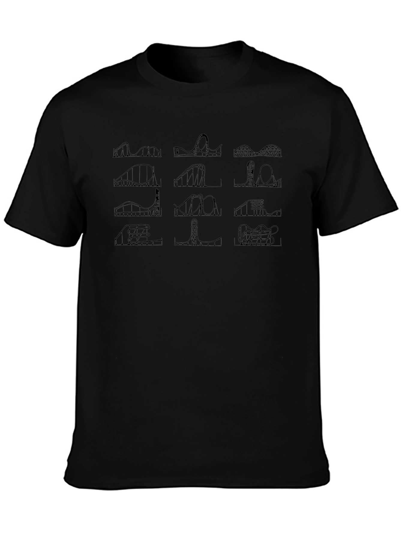 Roller Coaster Schematic Black T-Shirt