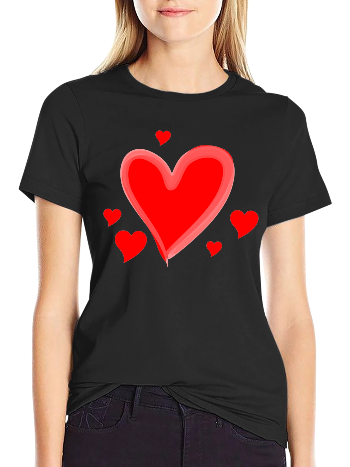 Heart Valentines Day Graphic Black T-Shirt