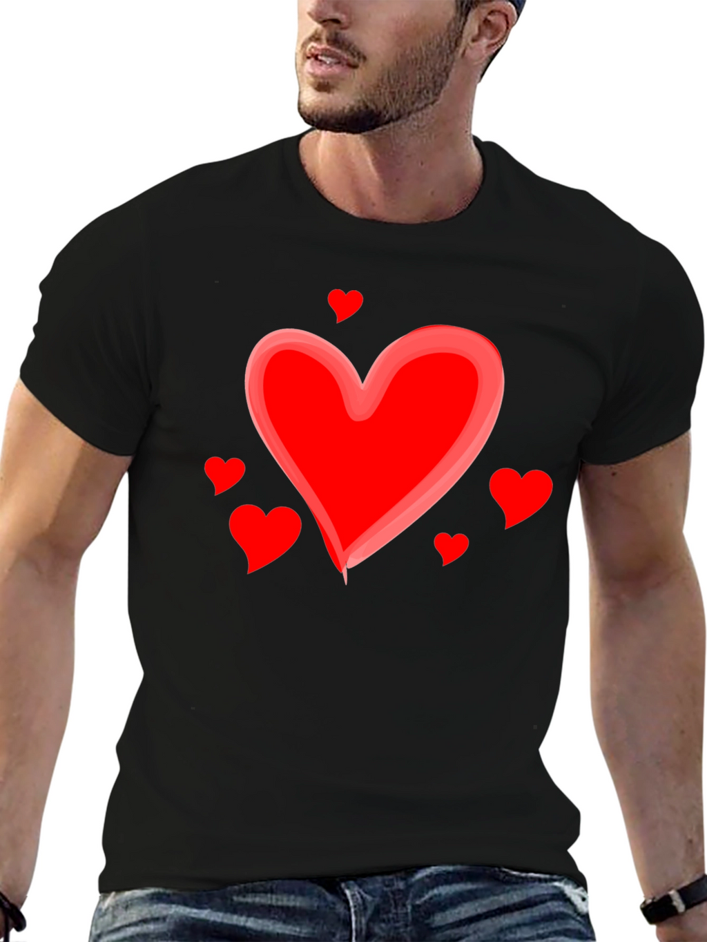 Heart Valentines Day Graphic Black T-Shirt