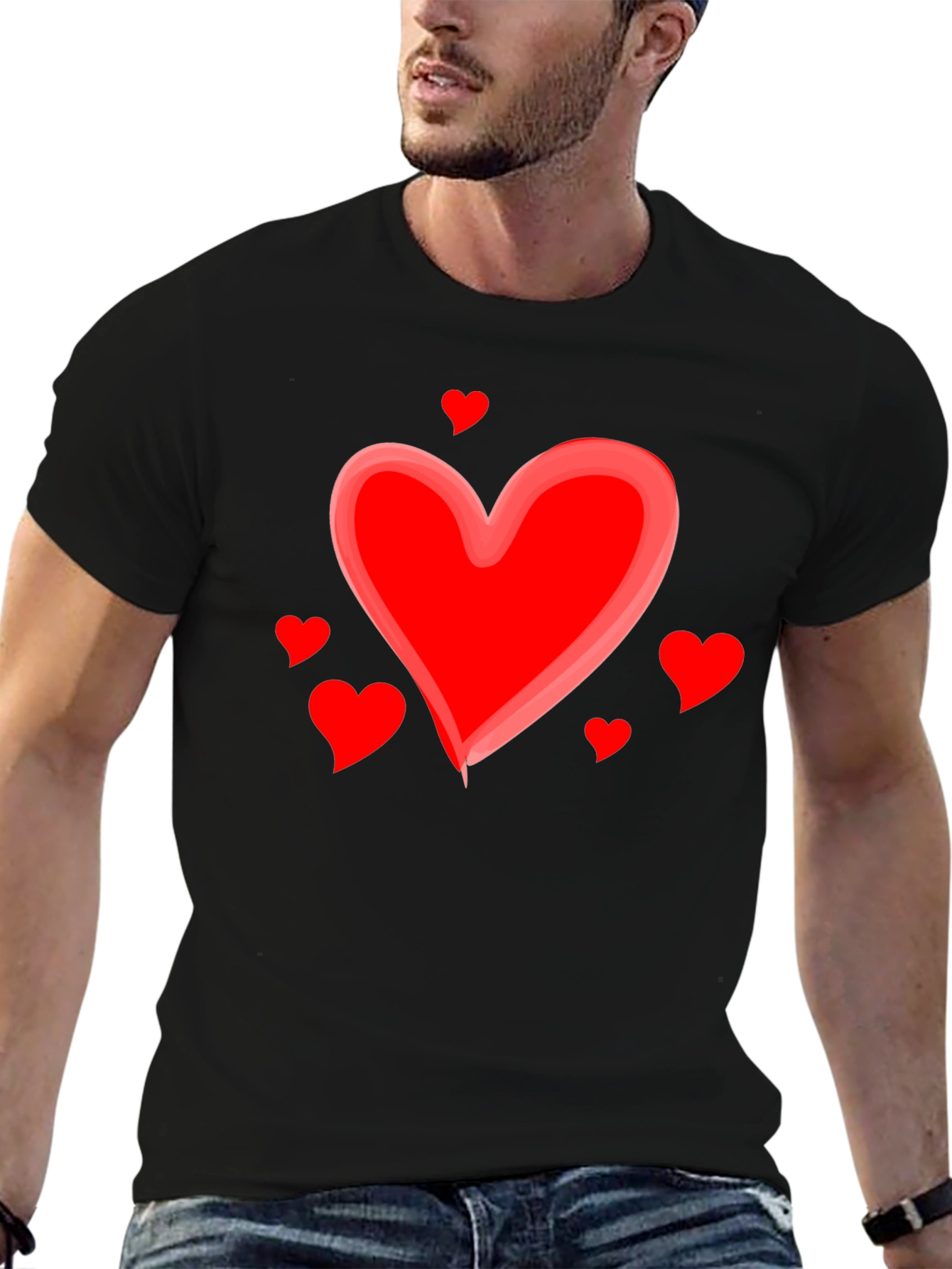 Heart Valentines Day Graphic Black T-Shirt
