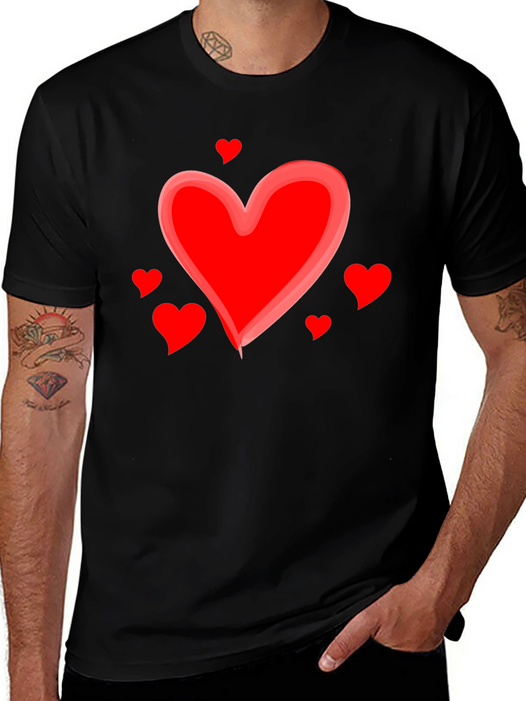 Heart Valentines Day Graphic Black T-Shirt