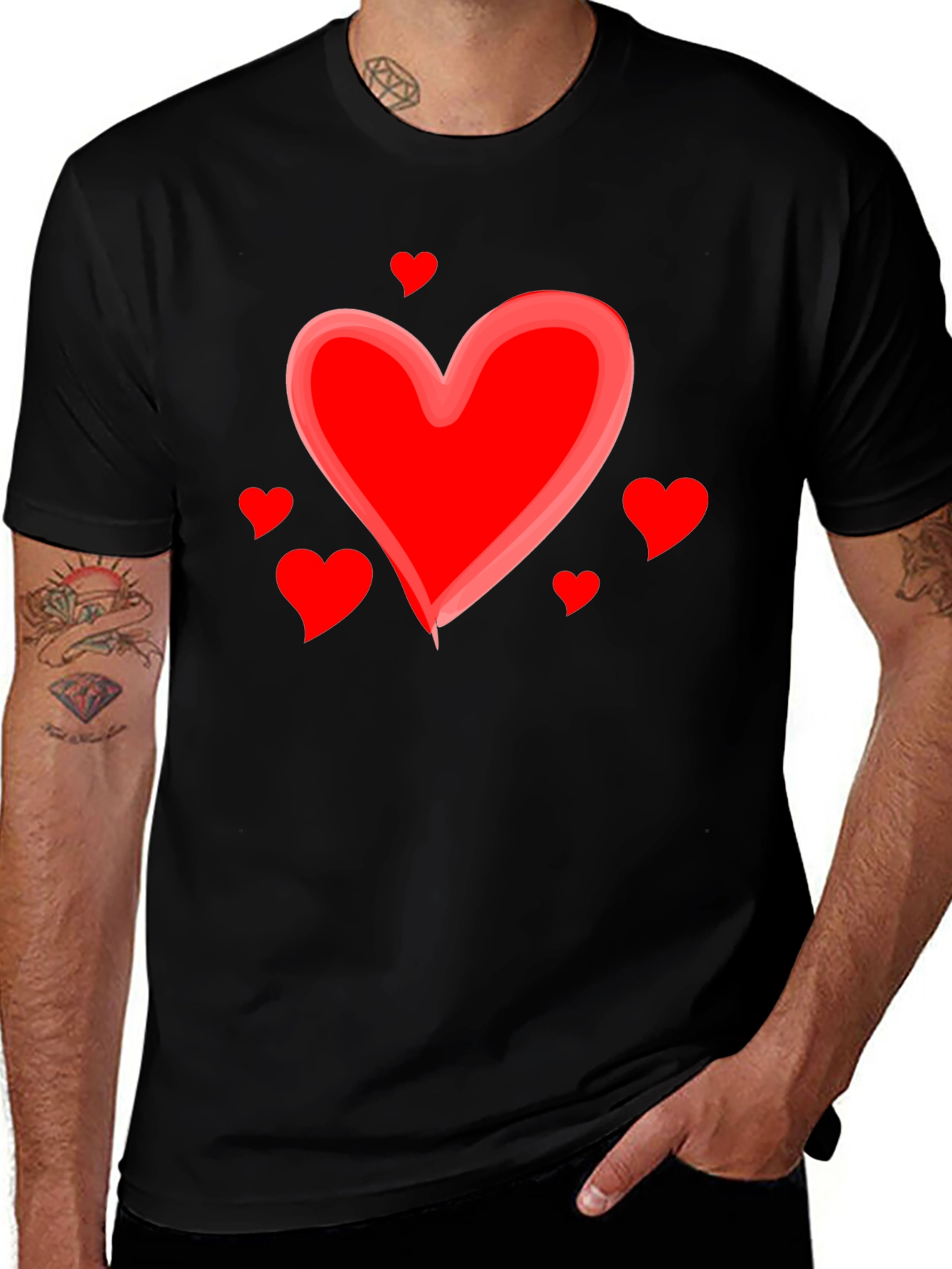 Heart Valentines Day Graphic Black T-Shirt