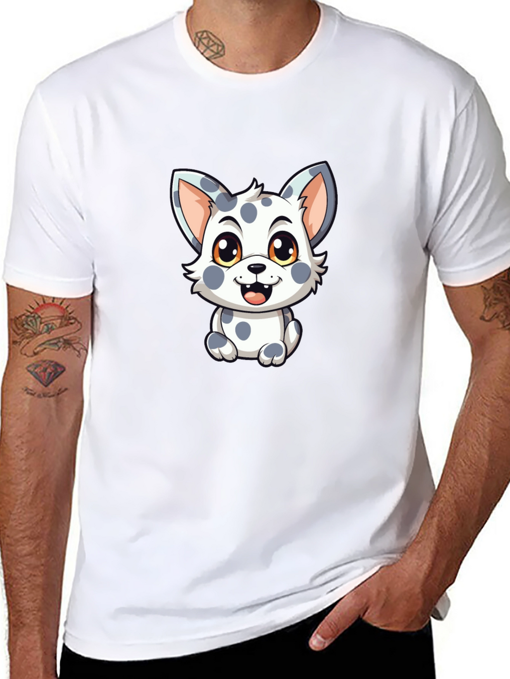 Cute Spotted Puppy Graphic Black T-Shirt