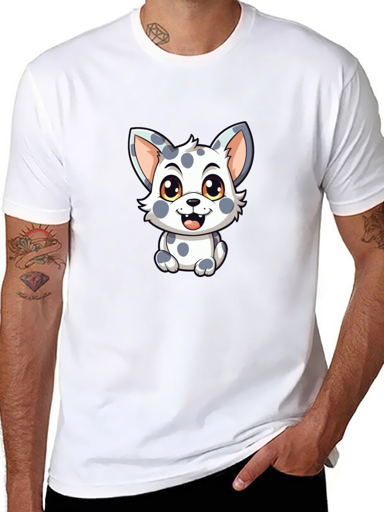 Cute Spotted Puppy Graphic Black T-Shirt