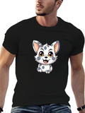 Cute Spotted Puppy Graphic Black T-Shirt