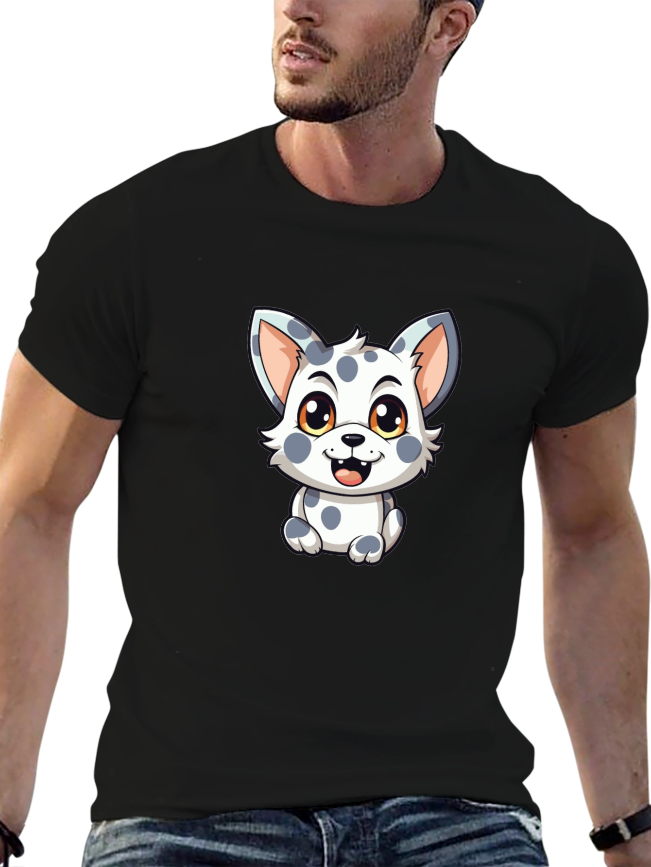 Cute Spotted Puppy Graphic Black T-Shirt