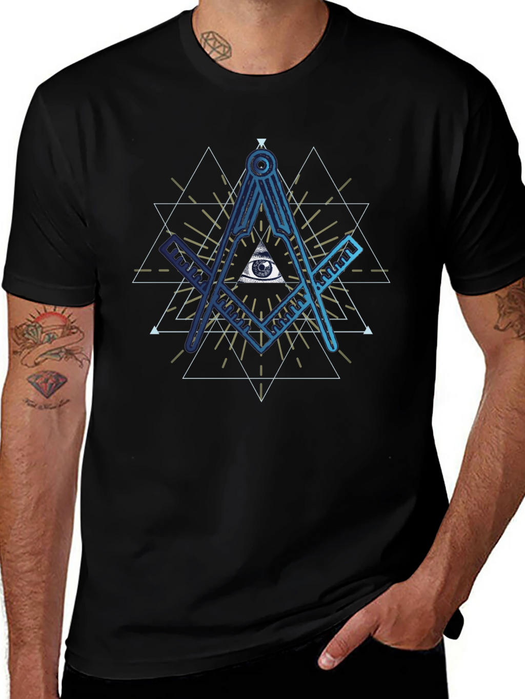 All Seeing Eye T-Shirt - Masonic Compass Design