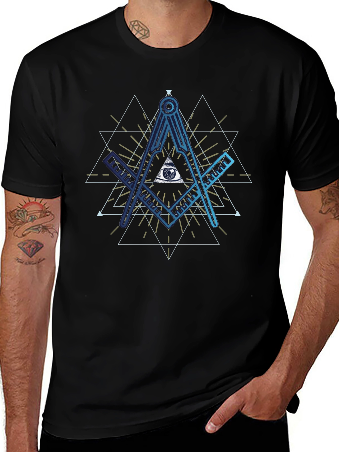 All Seeing Eye T-Shirt - Masonic Compass Design