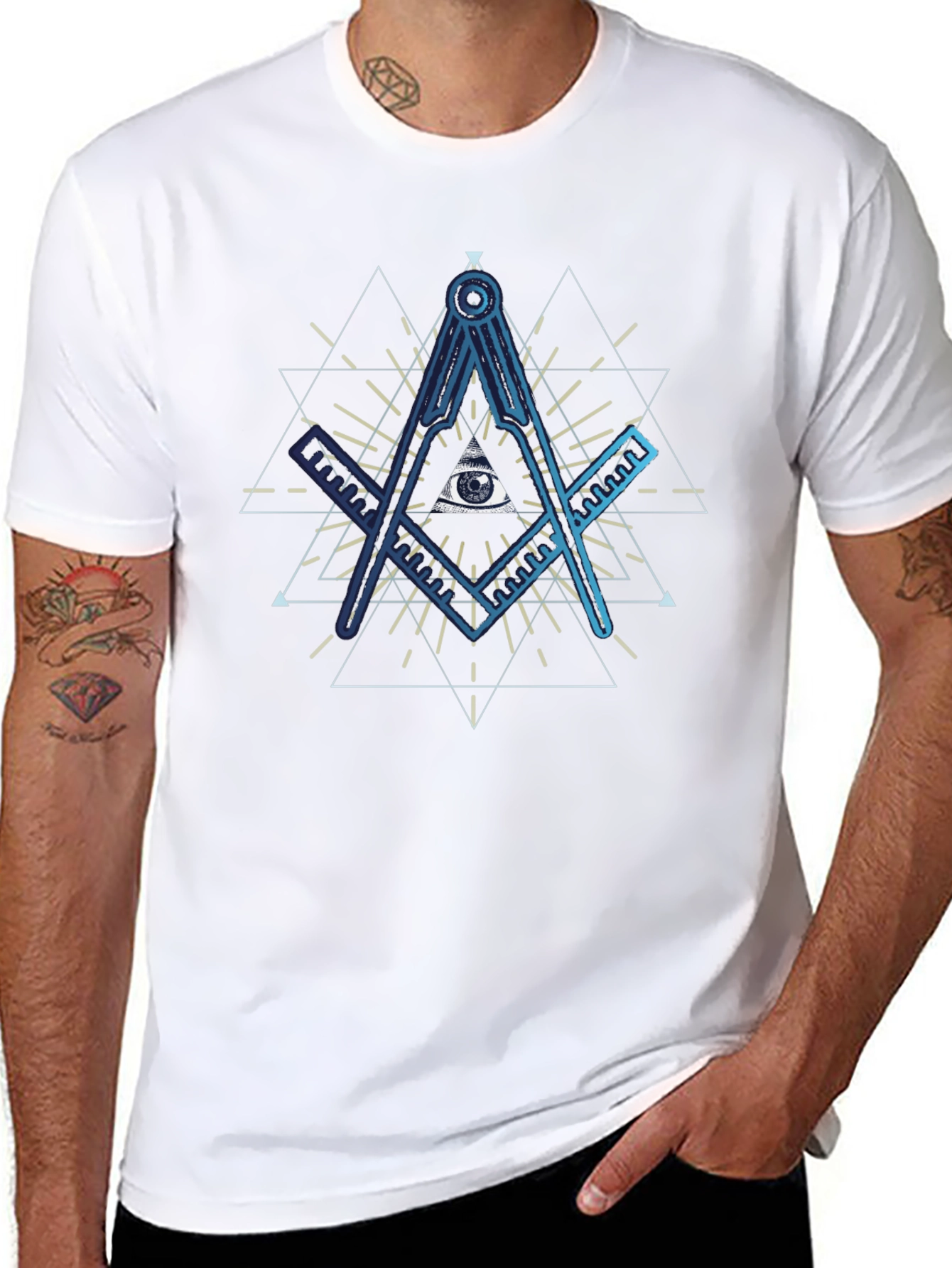 All Seeing Eye T-Shirt - Masonic Compass Design