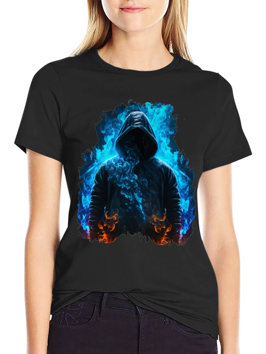 Hooded Figure Tee - Fiery Magic Print