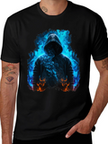 Hooded Figure Tee - Fiery Magic Print