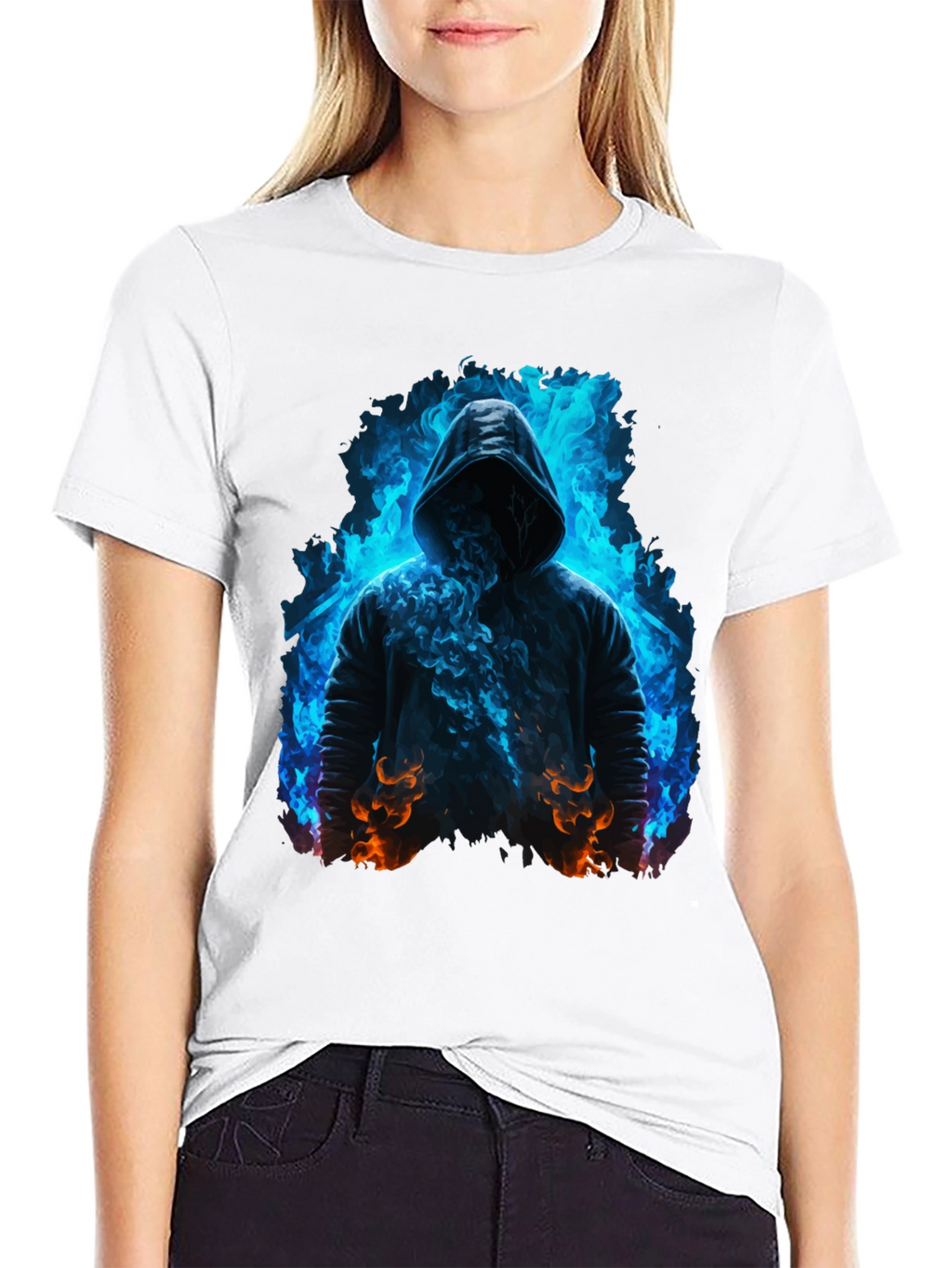 Hooded Figure Tee - Fiery Magic Print