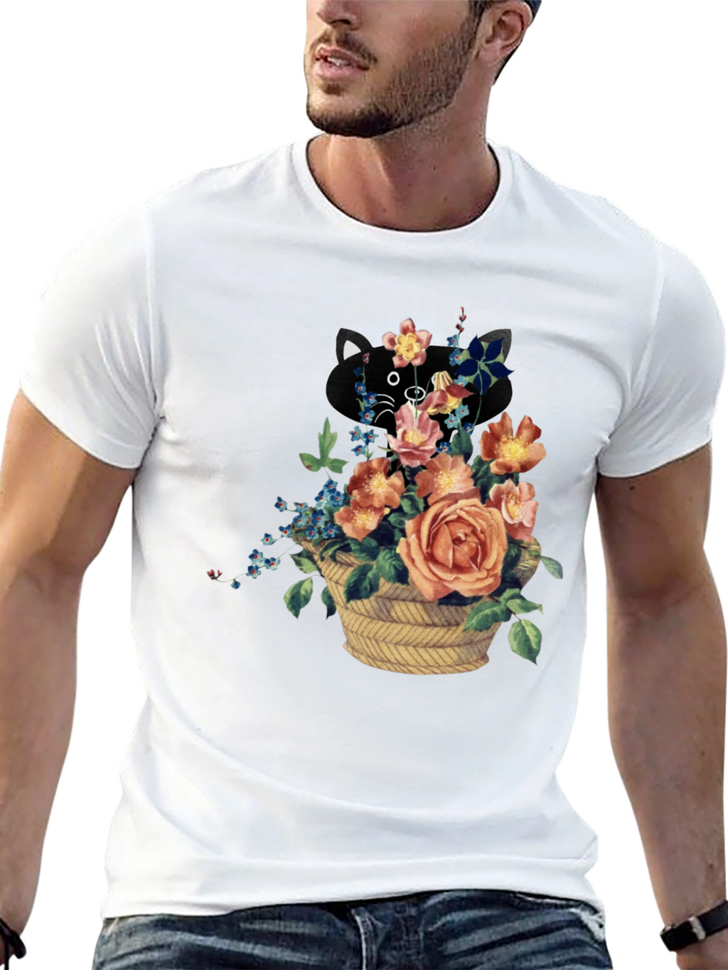 Floral Cat Tee - Unique Graphic Print
