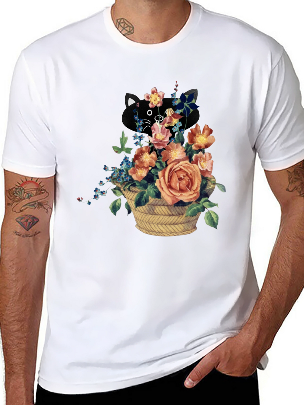 Floral Cat Tee - Unique Graphic Print