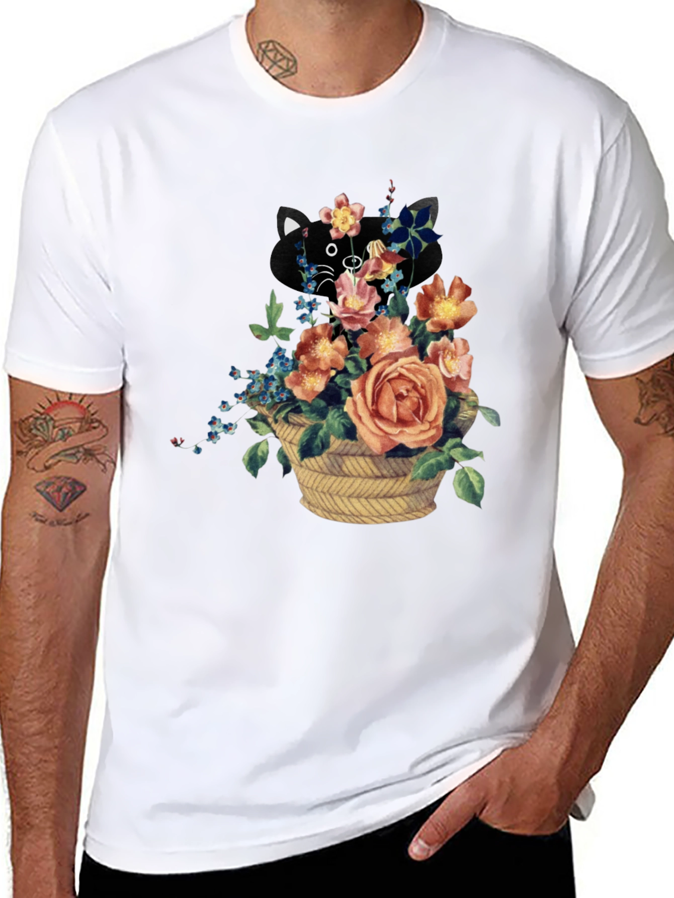 Floral Cat Tee - Unique Graphic Print